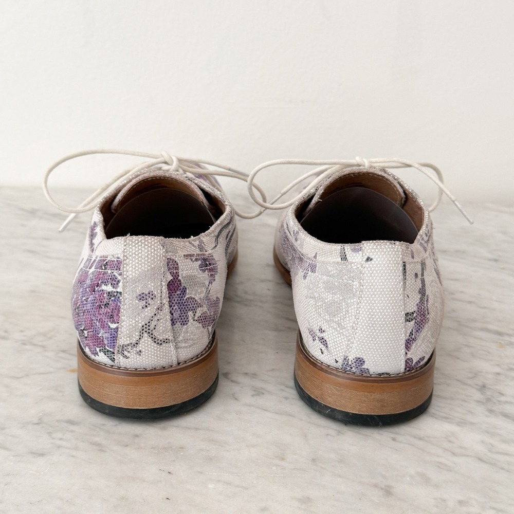 Floral Stacy Adams Dandy Oxford Shoes White Purple Canvas Mens Dress 8.5 - Picture 6 of 7